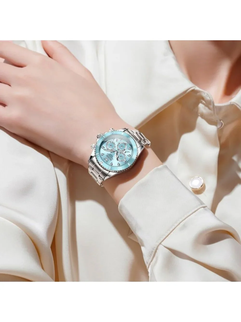 Stylish Women's Analog Watch with Diamonds, Waterproof, Luminous, Two-Tone
